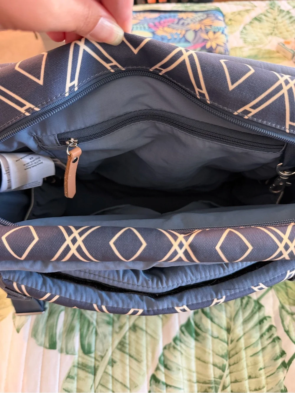 Petunia Pickle Bottom Navy and White Geometric Tote with backpack straps